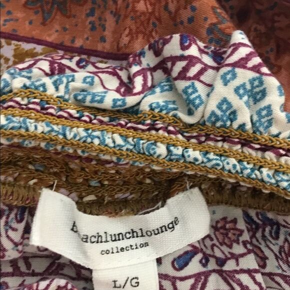 Beach lunch lounge Off Shoulder Rust Print Blouse Boho - Picture 2 of 10